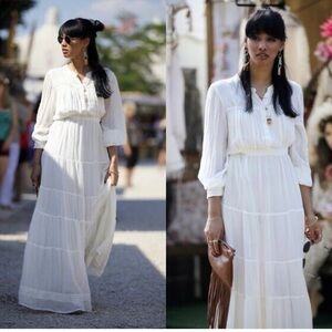 RARE mango long sleeve ivory maxi dress